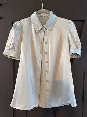 Ravella pure silk shirt XXS Juliet blouse sage green
